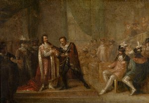 Peter Paul Rubens nimmt ein Schwert von Karl I. von England entgegen