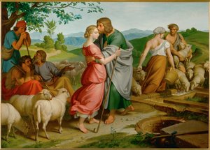 Jakob und Rahel. Am Brunnen trifft Jakob Rahel, die jüngste Tochter Labans