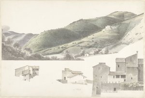 Landschaft und einige Häuser bei Tivoli von Josephus Augustus Knip