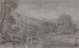 Landschaft mit Vieh am Wasser