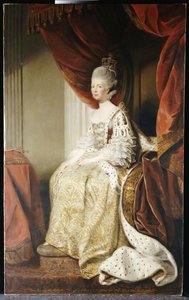 Porträt von Königin Charlotte, ganzfigurig, sitzend in Staatsroben von Joshua Reynolds