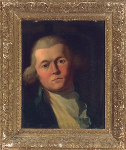 Porträt eines Gentlemans, Brustbild, in einem blauen Mantel und gelber Weste von Joshua Reynolds