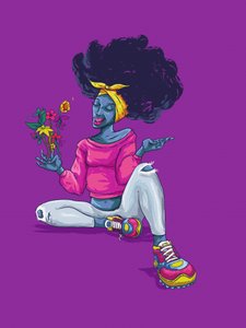 Fröhliche Afro-Frau mit Blumen