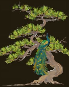 Pfau auf Kiefernzweig von Josie George