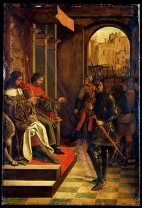 Der heilige Sebastian vor den Kaisern Diokletian und Maximian, spätes 15. Jahrhundert von Josse Lieferinxe
