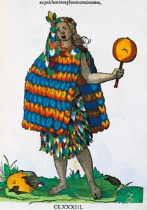 Amerikanischer Indianer, Gravur von Hans Weigel Elder nach einem Gemälde von Jost Amman, aus Habitus praecipuorum populorum tam virorum quam foeminarum singulari arte depicti, Nürnberg von Jost Amman