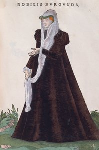 Burgundische Adelsfrau in traditioneller Tracht, Gravur aus Habitus praecipuorum popularum von Jost Amman