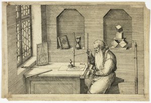 Porträt von Wenzel Jamnitzer in seinem Arbeitszimmer