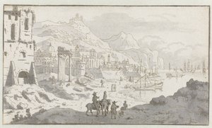 Ansicht eines imaginären italienischen Hafens von Josua de Grave