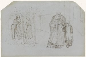 Bauer, Bäuerin und Mädchen mit einer alten Frau von Jozef Israëls