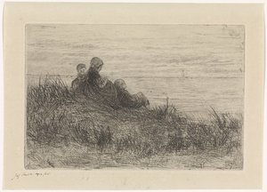 Dünenlandschaft mit Mutter und Kindern von Jozef Israëls (signed by artist)