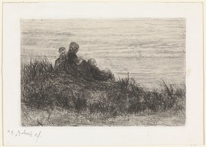 Dünenlandschaft mit Mutter und Kindern von Jozef Israëls (signed by artist)
