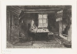 Innenraum mit Mutter und Kind von Jozef Israëls (signed by artist)