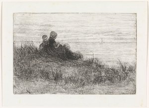 Dünenlandschaft mit Mutter und Kindern von Jozef Israëls