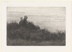 Dünenlandschaft mit Mutter und Kindern von Jozef Israëls