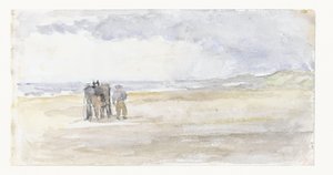 Mann mit Pferd und Wagen am Strand von Jozef Israëls