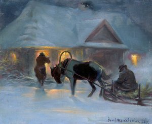 Winterabend vor einem Landhaus, 1921 von Jozef Ryszkiewicz