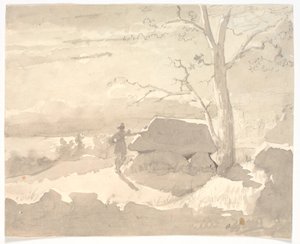 Landschaft im Mondlicht. Ein Jäger neben einem Dolmen von Jørgen Roed