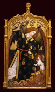 Der Erzengel Michael. Gemälde zugeschrieben Juan Hispalense (15. Jahrhundert), Öl und Gold auf Holz, um 1480. Museum der Schönen Künste in Sevilla, Spanien. von Juan (attributed to) Hispalense