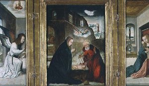 Die Geburt Christi Triptychon mit der Geburt flankiert von der Verkündigung