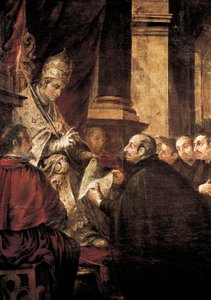 Ignatius von Loyola erhält die Bulle des Jesuitenordens von Papst Paul III., Gemälde von Juan de Valdes Leal von Juan de Valdes Leal
