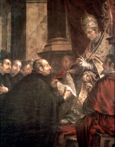 St. Ignatius erhält die päpstliche Bulle der Gründung der Gesellschaft Jesu (Jesuiten) von Papst Paul III. von Juan de Valdes Leal