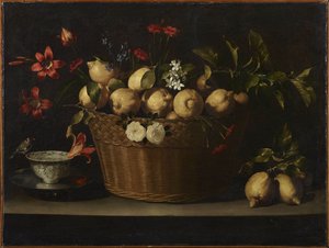 Stillleben mit Zitronen in einem Weidenkorb, ca. 1643-1649 von Juan de Zurbaran