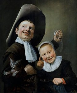 Ein Junge und ein Mädchen mit einer Katze und einem Aal, um 1635 von Judith Leyster