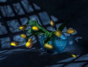 Leuchtende Tulpen Blaue Vase von Judy Tseng