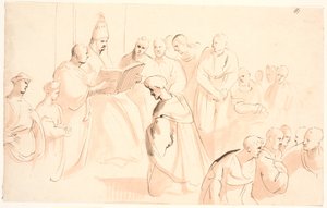 Figurenkomposition um einen thronenden, lesenden Papst von Jürgen Ovens