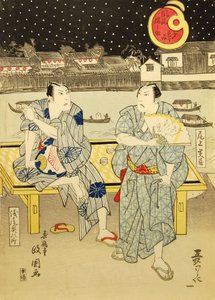 In der Kühle des Abends in der Nähe der Lagerhäuser von Lord Nabeshima Furyu Nabeshima..., 1824 von Jukakudo Masakuni