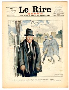 Cover von „Das Rote Lachen“, satirisch in Farben von Jules Abel Faivre