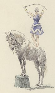 Turner steht auf dem Rücken eines Pferdes (Farblithografie) von Jules Arsene (after) Garnier