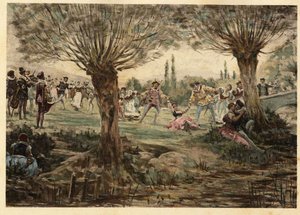 Tänzer und Musiker während der Mardi Gras-Feier. Illustration von Jules Garnier. In "Rabelais et l