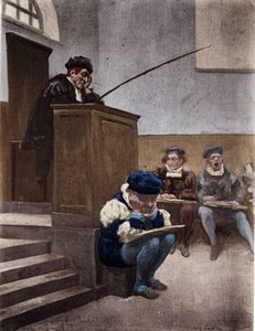 Gargantua als Schüler unter der Aufsicht des Präzeptors Sophiste Thubal Holoferne. Gargantua. Illustration von Jules Garnier. In „Rabelais et l