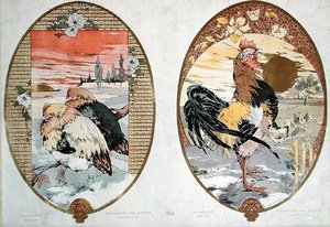 Hahn und Hühner, Entwurf für einen Paravent, ca. 1900