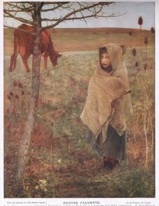 Frankreich, klein; Mädchen; Fauvette; Kuh; ländlich; arm; Kleidung