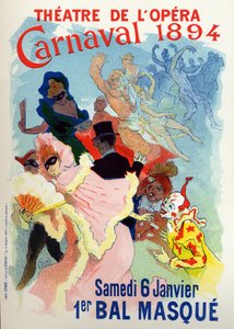 Kunst. Unterhaltung. Maskenball in der Oper von Paris für den Karneval. Plakat von Jules Cheret, Frankreich