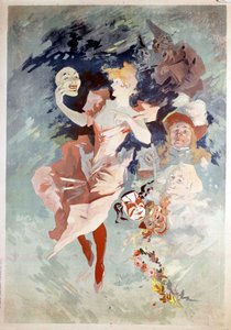 Karnevalsplakat von Jules Cheret: Frau mit Maske, B.N. Paris. 19. Jahrhundert.