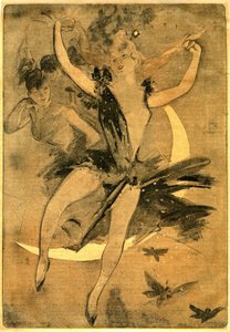 Zeichnung von Jules Cheret, die "Lulu" von Felicien Champsaur illustriert, Roman und Pantomime in einem Akt (1900), der eine Clown-Tänzerin inszeniert. "Lulu" gilt als eines der besten Beispiele für die sogenannte "Zirkusliteratur" in Frankreich.