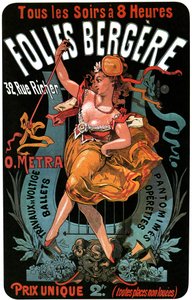 Plakat für das Folies-Bergere 1874 von Jules Cheret (1836-1932) - Akrobatik, Ballette, Pantomimen, Operetten, Tanz, Tänzer, Musikhalle (Musikhalle), fröhliches Paris, Paris bei Nacht von Jules Cheret