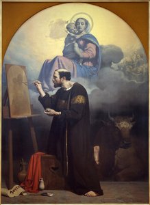 Der heilige Lukas malt die Jungfrau. Vision des heiligen Lukas. Gemälde von Jules Claude Ziegler (1804-1856) von Jules Claude Ziegler