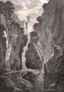 Tal der Mühlen in Sorrent, Kampanien, Italien, Lithographie von Villeneuve nach einer Zeichnung von Jules Coignet von Jules Coignet