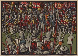 Sieg der Schweizer über die Österreicher in der Schlacht bei Sempach, 9. Juli 1386 (Farblithografie) von Jules Courvoisier