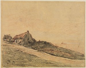 Küstenlandschaft bei Cayeux mit zwei Hütten von Jules Dupré