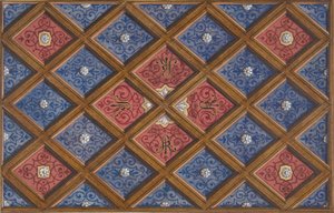 Entwurf für eine Kassettendecke mit gemalten Initialen: SRI von Jules Edmond Charles Lachaise and Eugène Pierre Gourdet