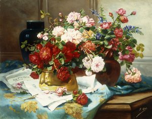 Stillleben mit Blumen und Notenblatt