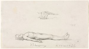 Skizze des toten Christus und Detailskizze des Lendentuchs von Jules Eugene Lenepveu