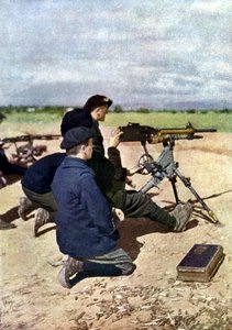Eine französische Stellung mit Maschinengewehren während der Schlacht an der Marne östlich von Paris, September 1914