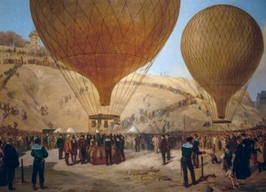 Leon Gambetta verlässt den Heißluftballon Armand-Barbes während der Belagerung von Paris, vom Place Saint-Pierre nach Montmartre am 7. Oktober von Jules and Guiaud Jacques Didier